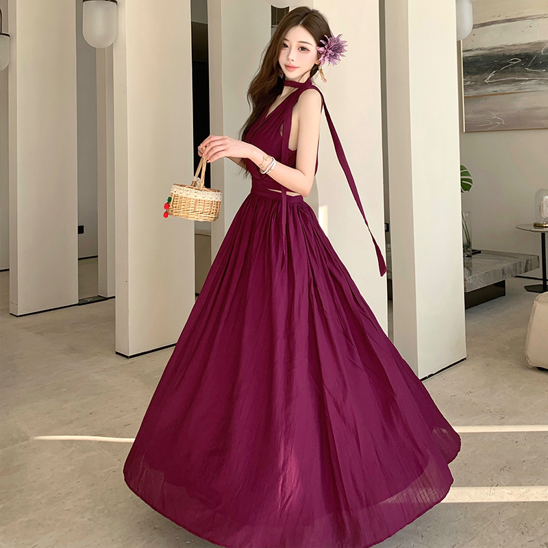 Slim V-neck long dress temperament dress
