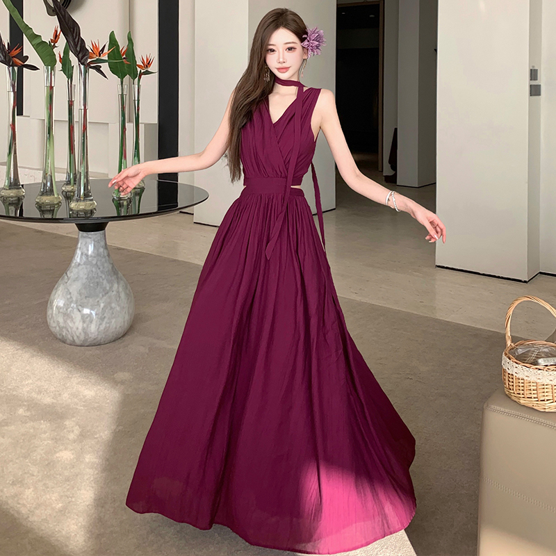 Slim V-neck long dress temperament dress