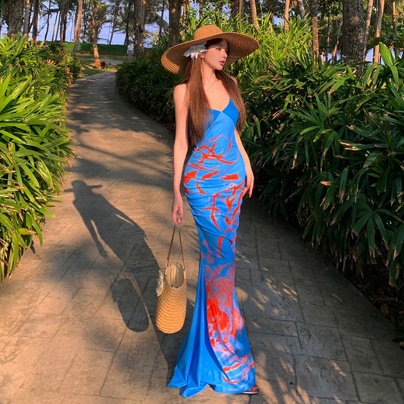 Sling temperament Chinese style chouzhe dress for women