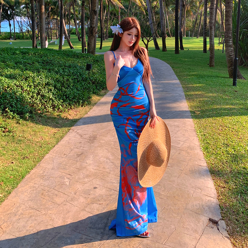 Sling temperament Chinese style chouzhe dress for women