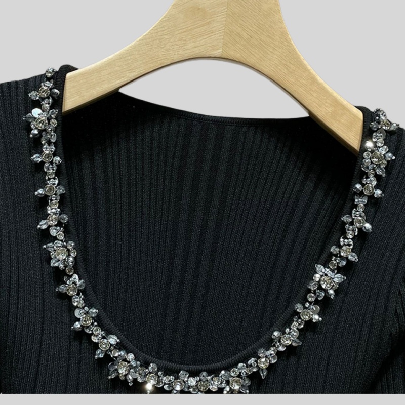 Short sleeve summer beading evening dress slim knitted dress