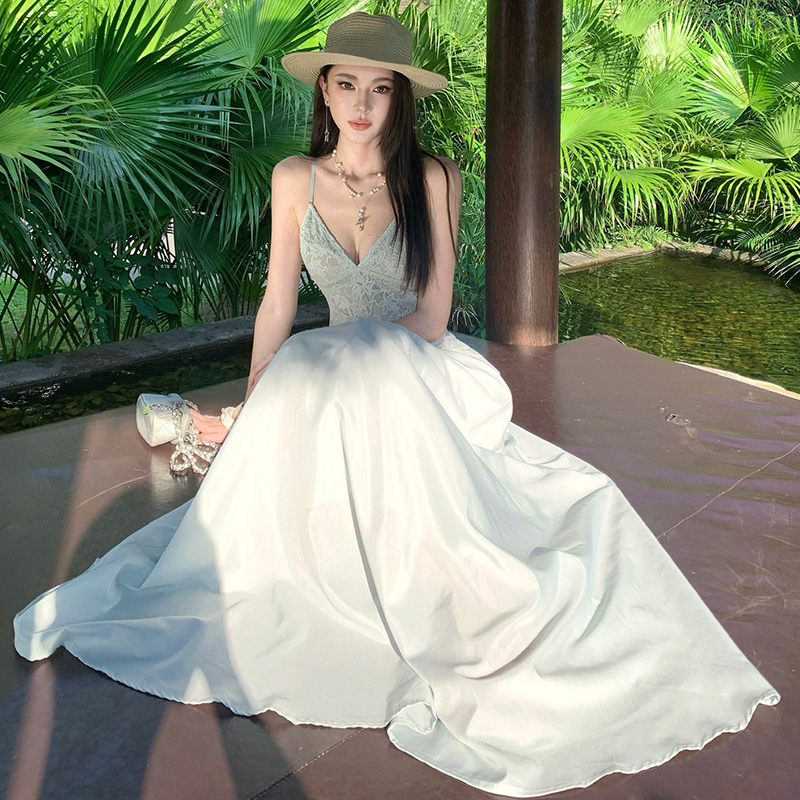 Summer slim vacation long dress temperament lace dress