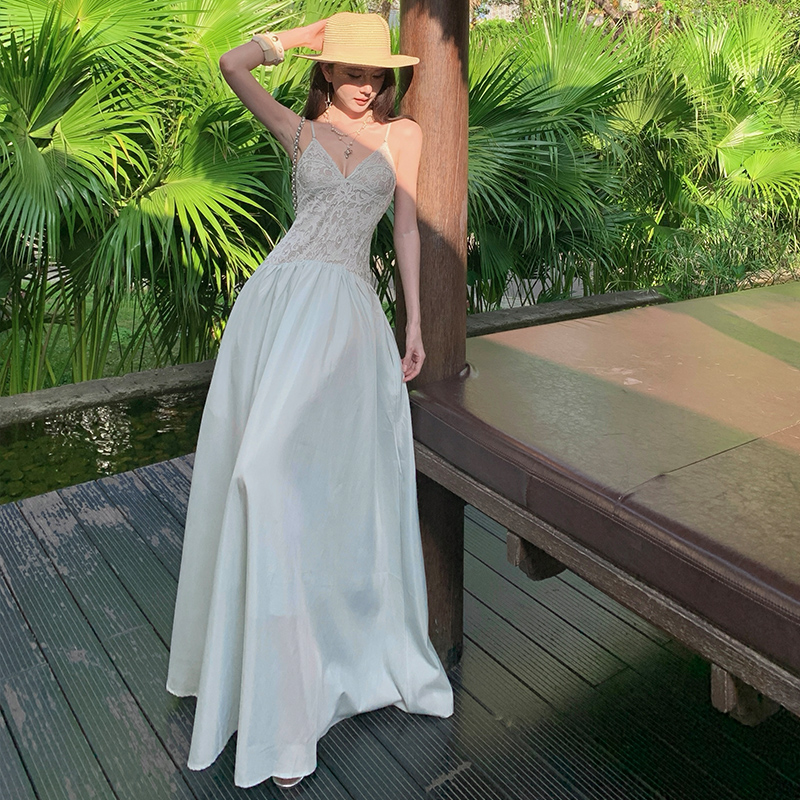 Summer slim vacation long dress temperament lace dress