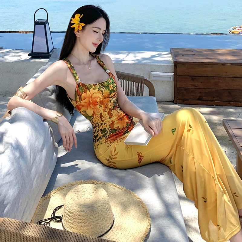 Sexy halter long dress pinched waist dress for women