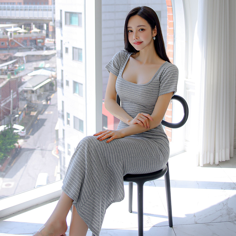 Package hip summer Korean style stripe slim dress