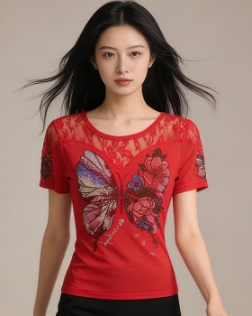 Temperament summer short sleeve diamond tops