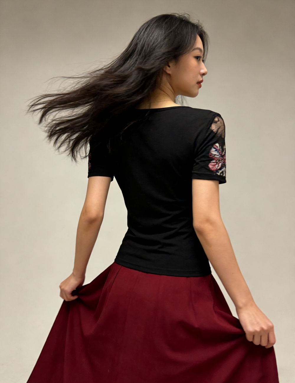 Temperament summer short sleeve diamond tops