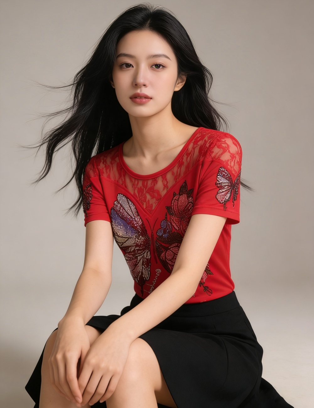 Temperament summer short sleeve diamond tops