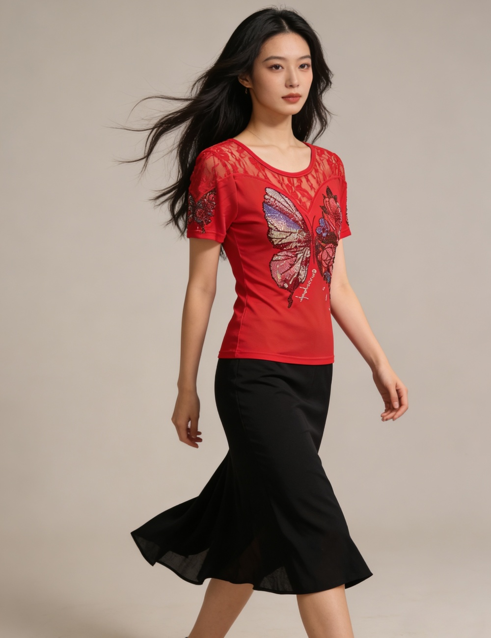 Temperament summer short sleeve diamond tops