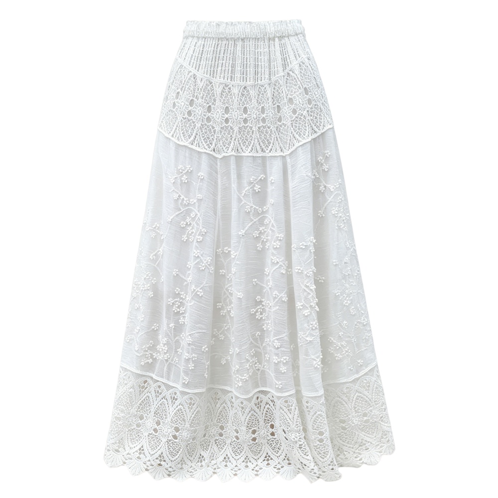 Lace crochet long skirt hollow big skirt skirt for women
