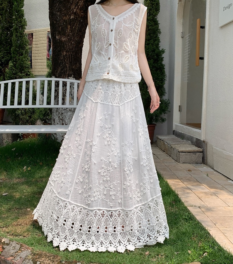 Lace crochet long skirt hollow big skirt skirt for women