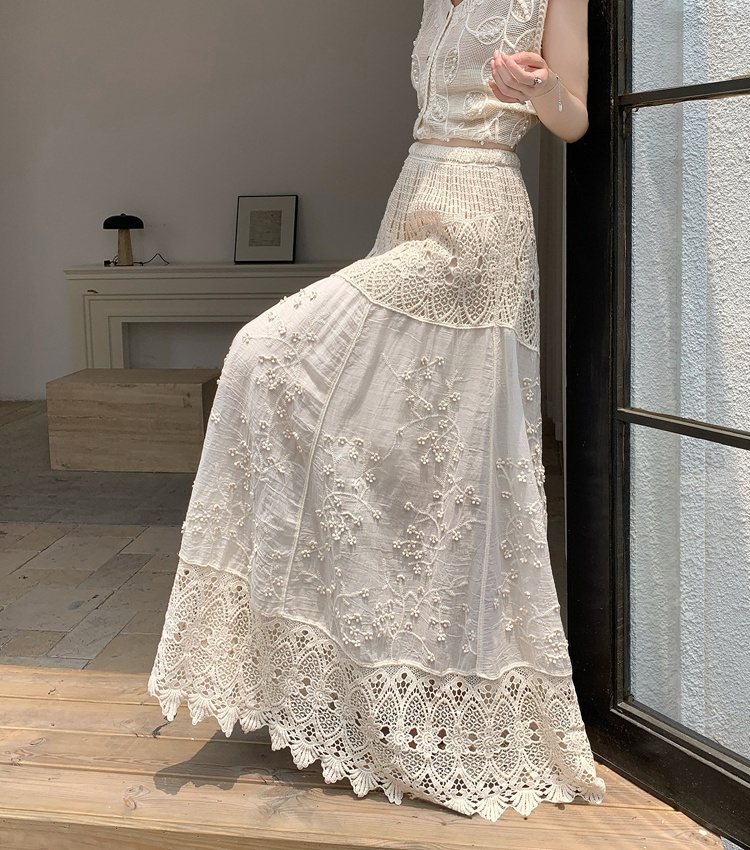 Lace crochet long skirt hollow big skirt skirt for women