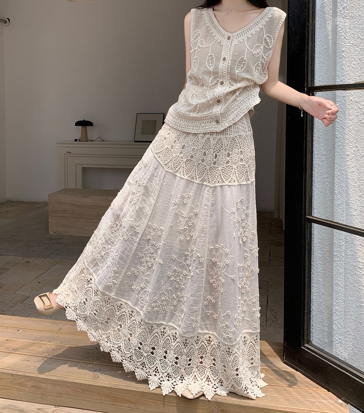 Lace crochet long skirt hollow big skirt skirt for women