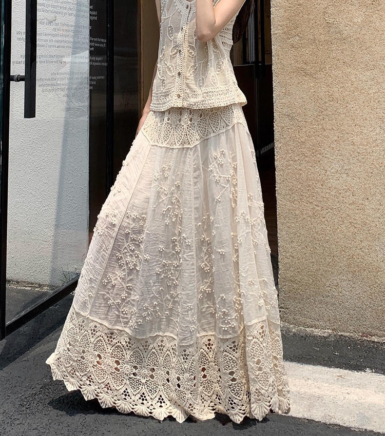 Lace crochet long skirt hollow big skirt skirt for women