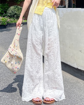 Jacquard embroidery summer hollow wide leg pants for women