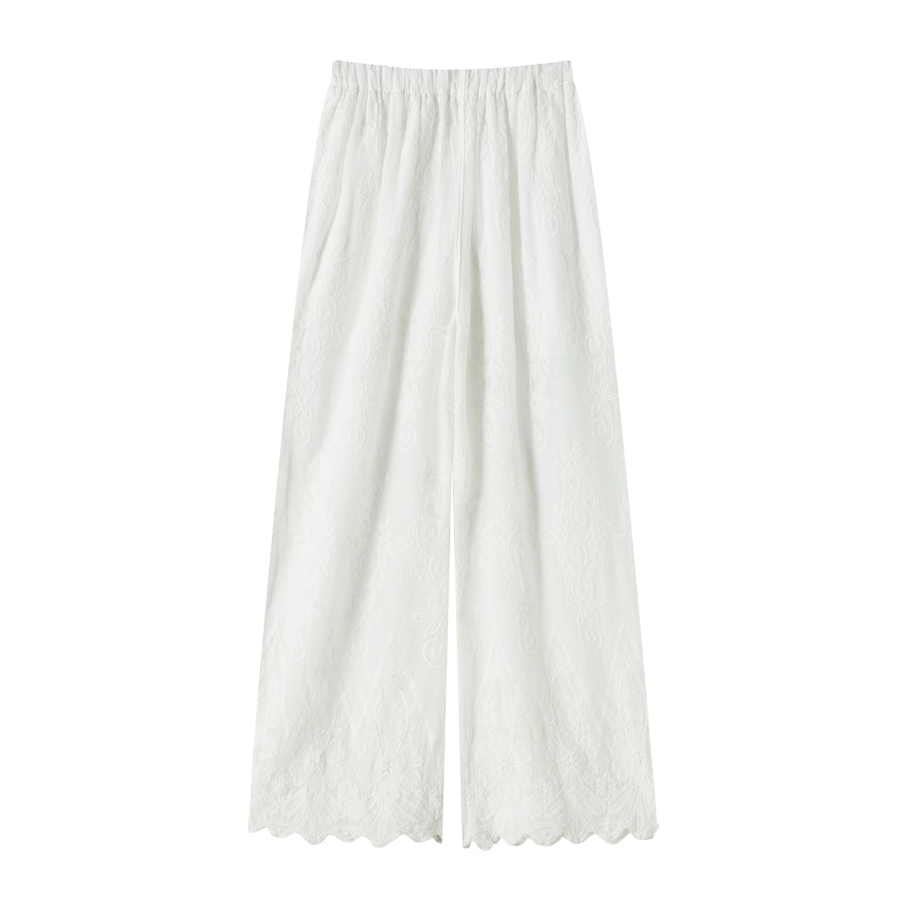 Jacquard embroidery summer hollow wide leg pants for women