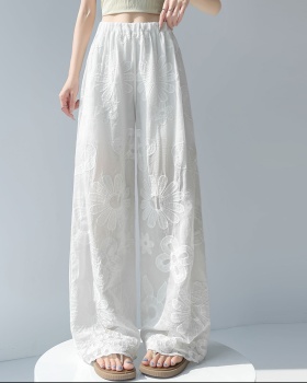 Lace crochet hollow embroidery wide leg pants for women