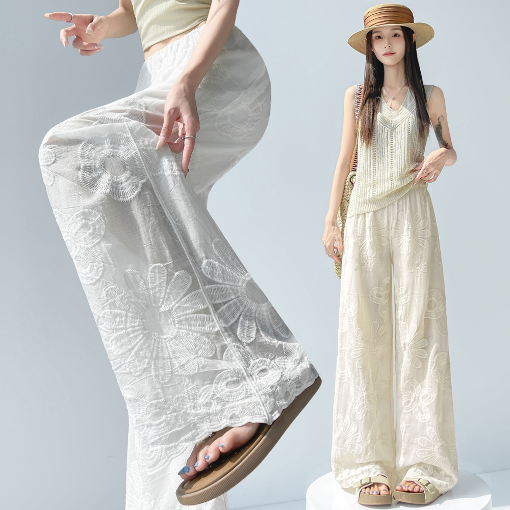 Lace crochet hollow embroidery wide leg pants for women