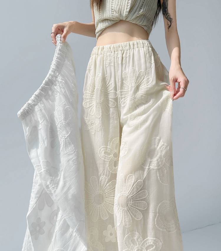 Lace crochet hollow embroidery wide leg pants for women