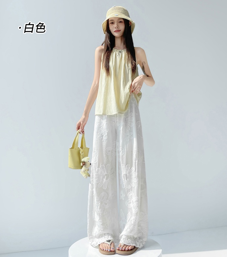 Lace crochet hollow embroidery wide leg pants for women