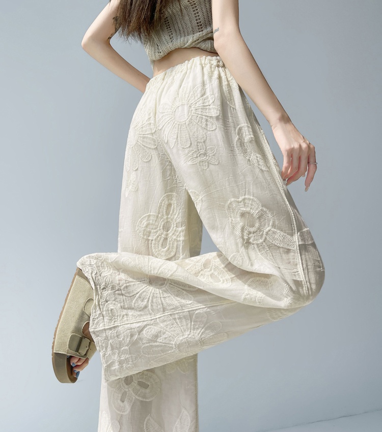 Lace crochet hollow embroidery wide leg pants for women