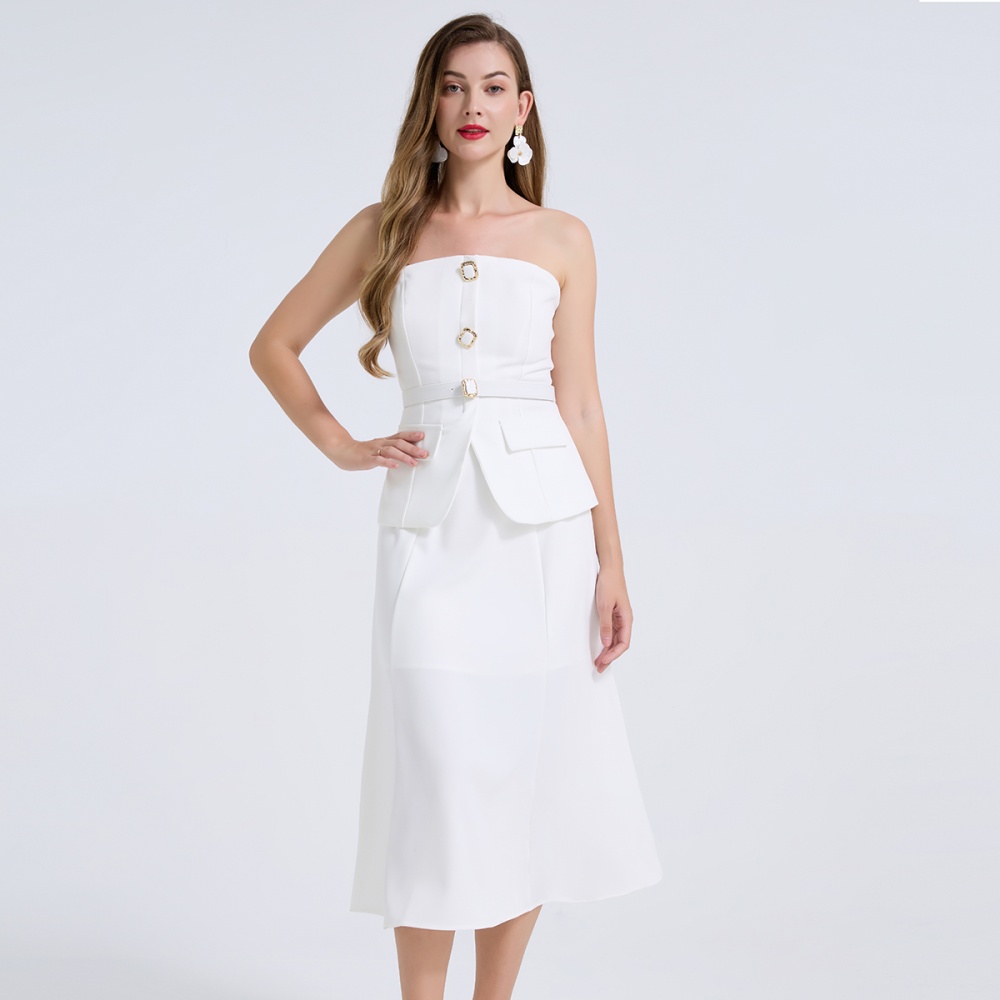 Wrapped chest skirt high waist tops 2pcs set