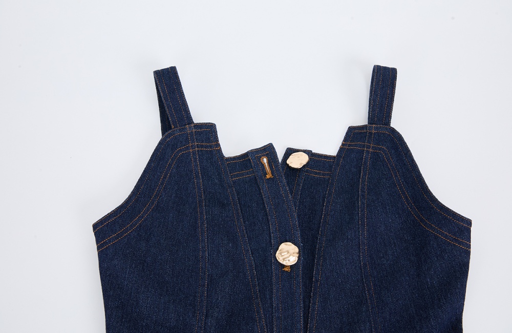 Denim slim dress bandage metal buckles sleeveless dress