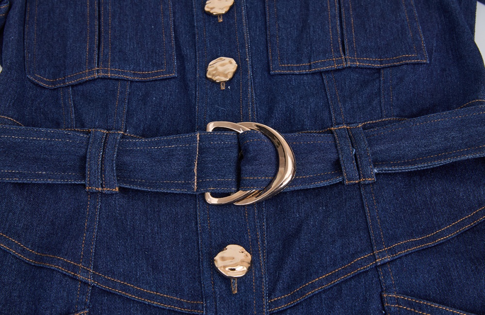 Fashion high waist jumpsuit many pocket metal buckles shirt
