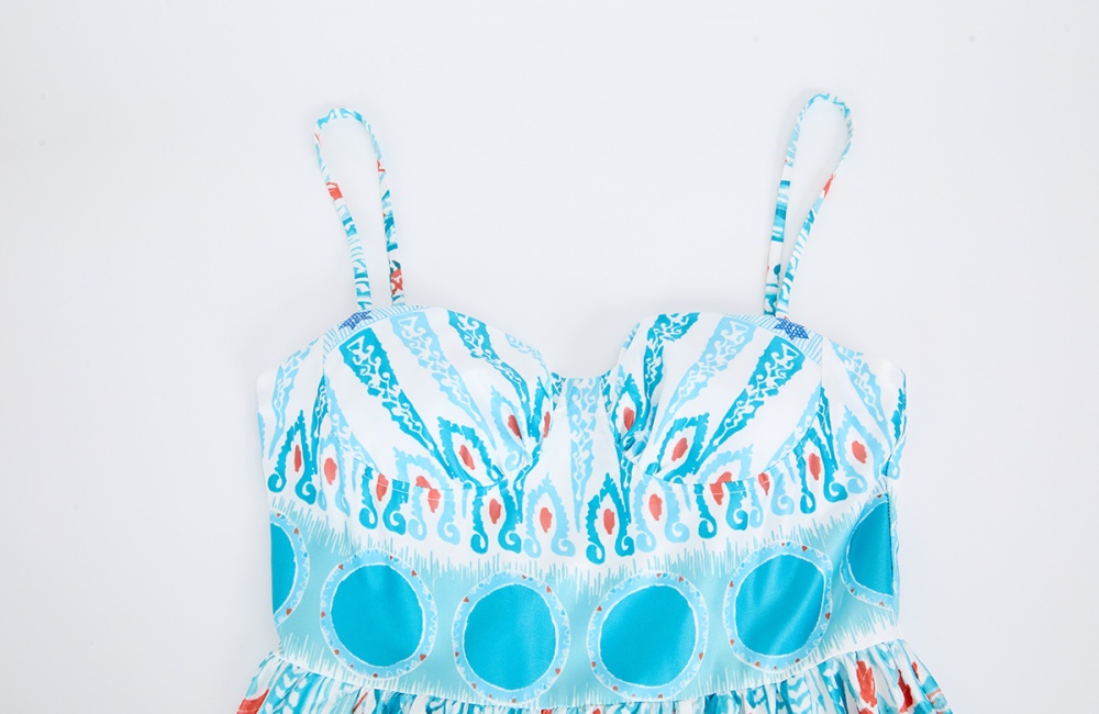 Wrapped chest A-line printing pinched waist dress