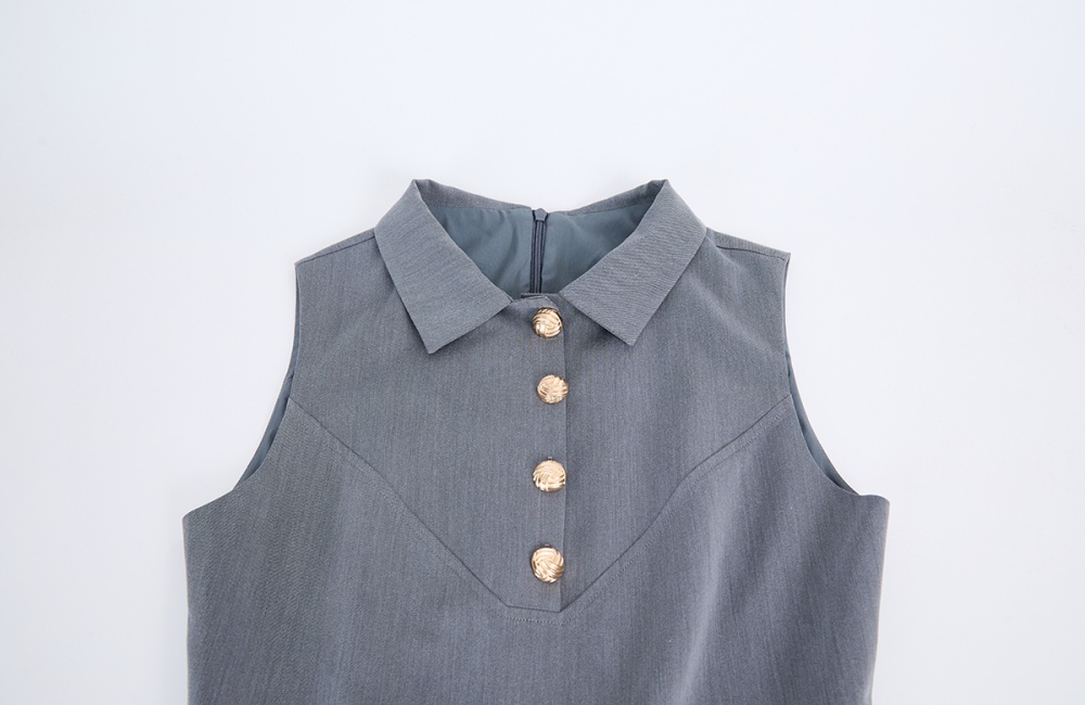 Pleated shirt collar vest high waist slim dress