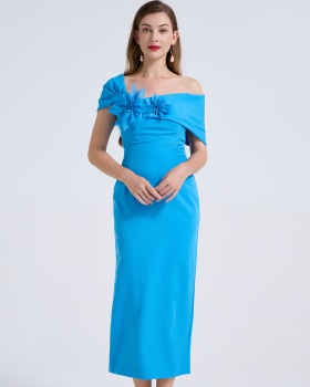 Strapless asymmetry dress sexy evening dress