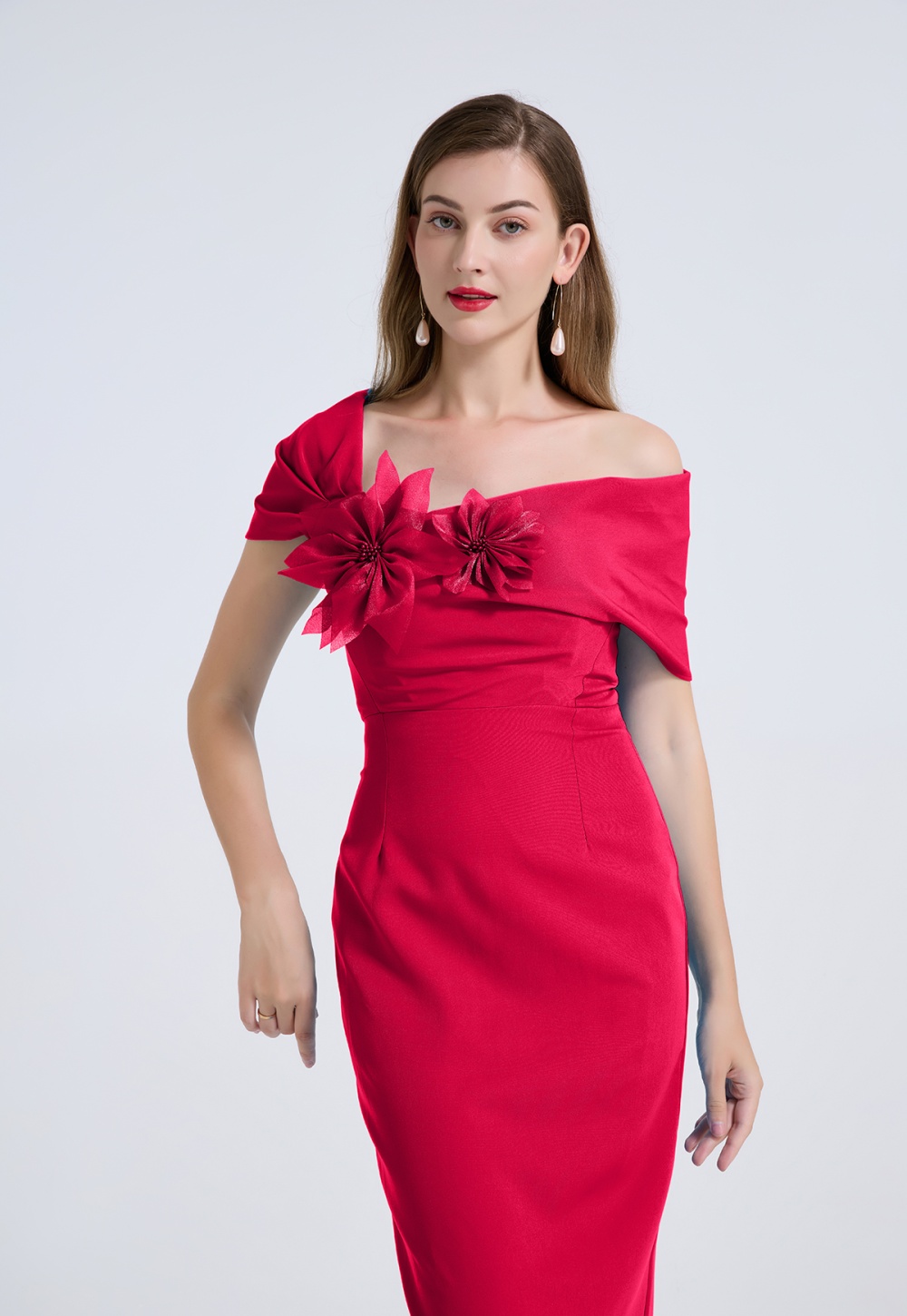 Strapless asymmetry dress sexy evening dress