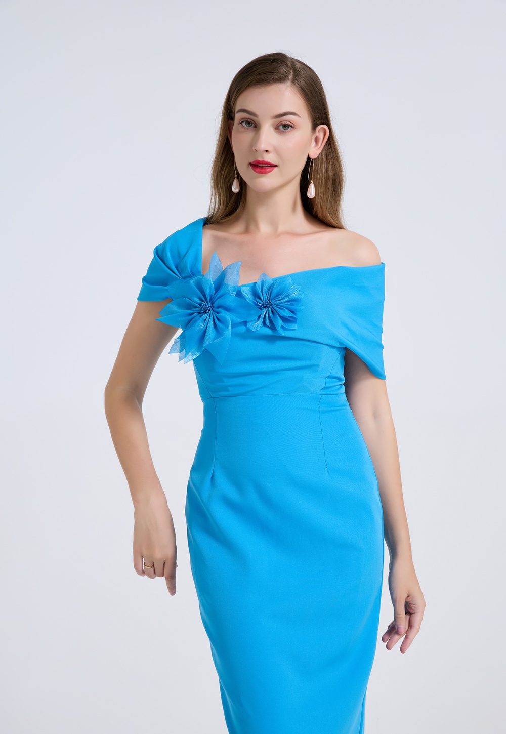 Strapless asymmetry dress sexy evening dress