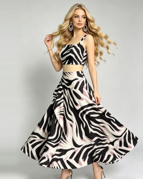 Lotus leaf edges sling skirt high waist vest 2pcs set