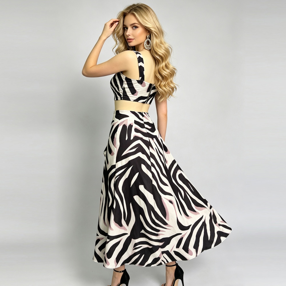 Lotus leaf edges sling skirt high waist vest 2pcs set