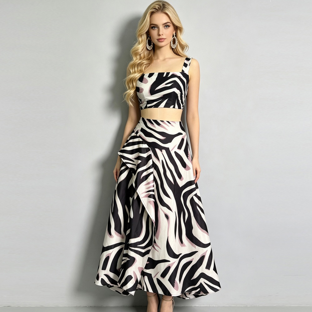 Lotus leaf edges sling skirt high waist vest 2pcs set
