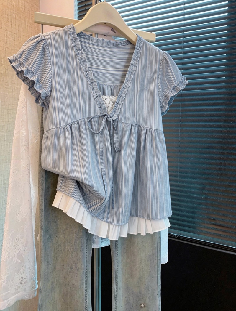V-neck all-match tops Korean style shirt for women