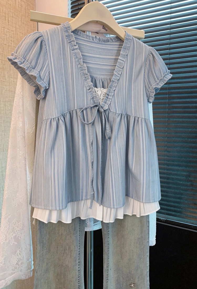 V-neck all-match tops Korean style shirt for women