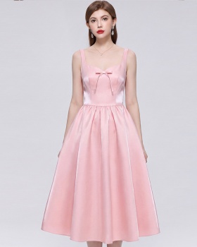 Sleeveless sweet bow long dress sling France style dress