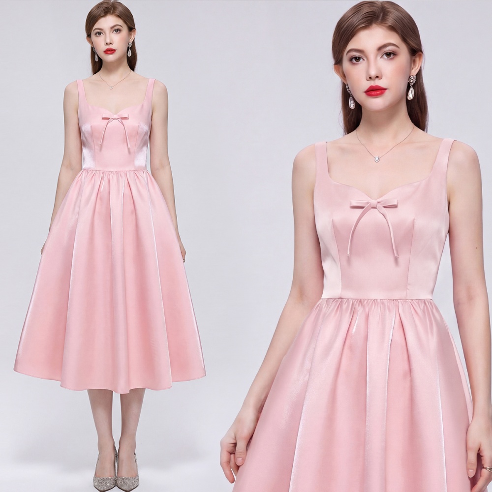 Sleeveless sweet bow long dress sling France style dress