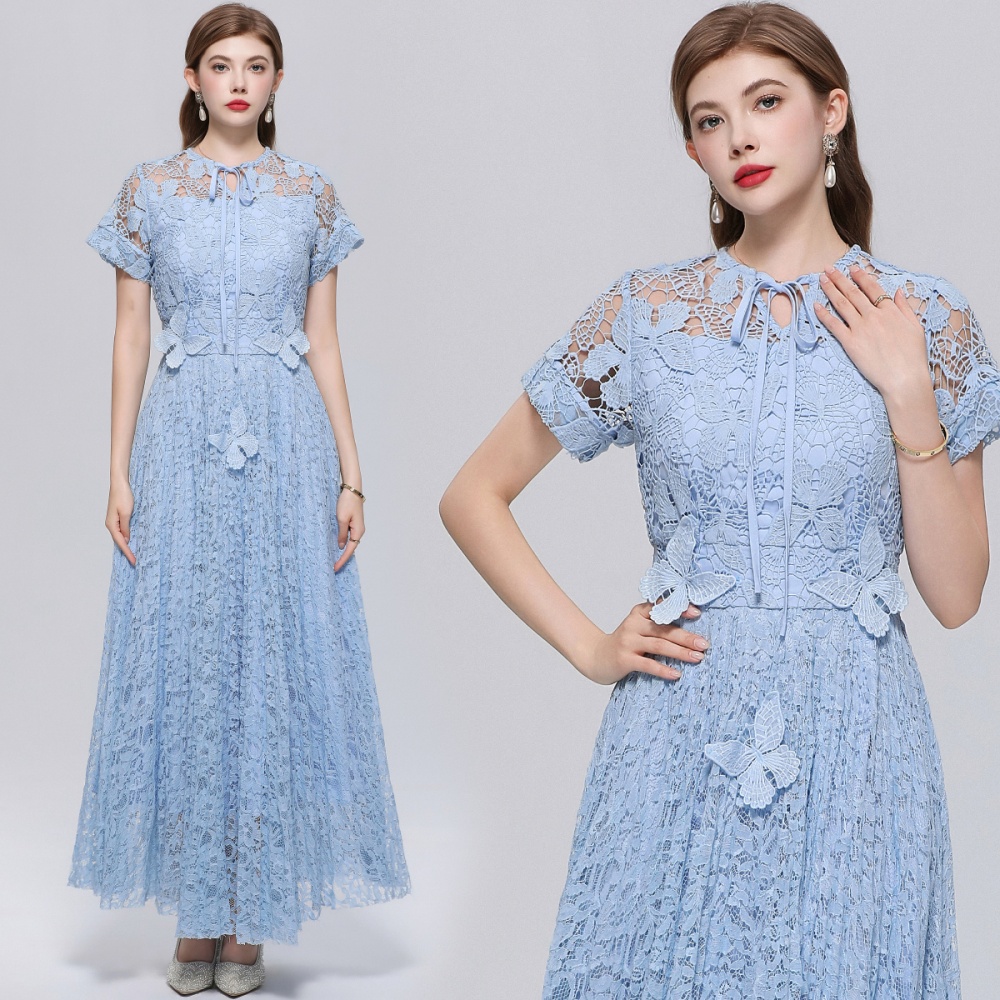Light luxury butterfly decoration dress irregular long dress
