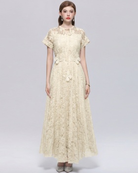 Light luxury hollow lace dress embroidery France style long dress