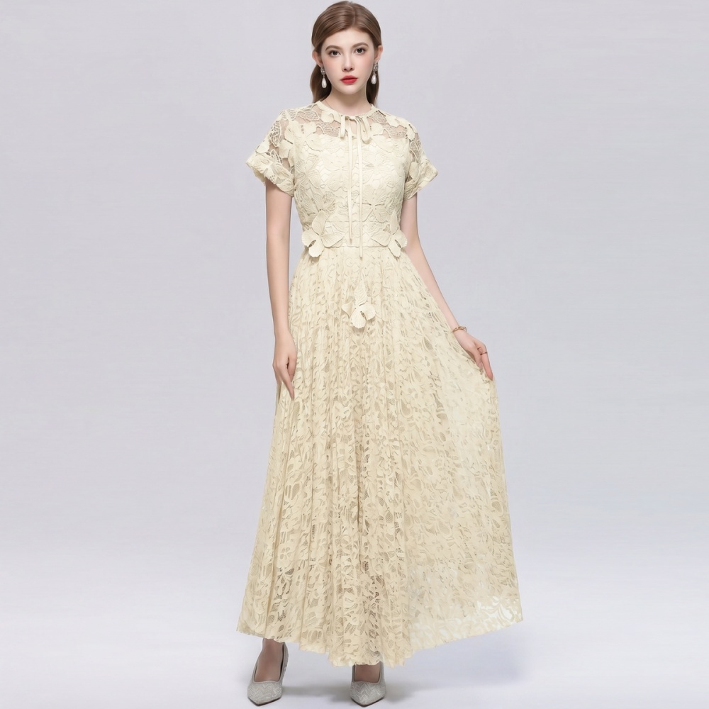 Light luxury hollow lace dress embroidery France style long dress