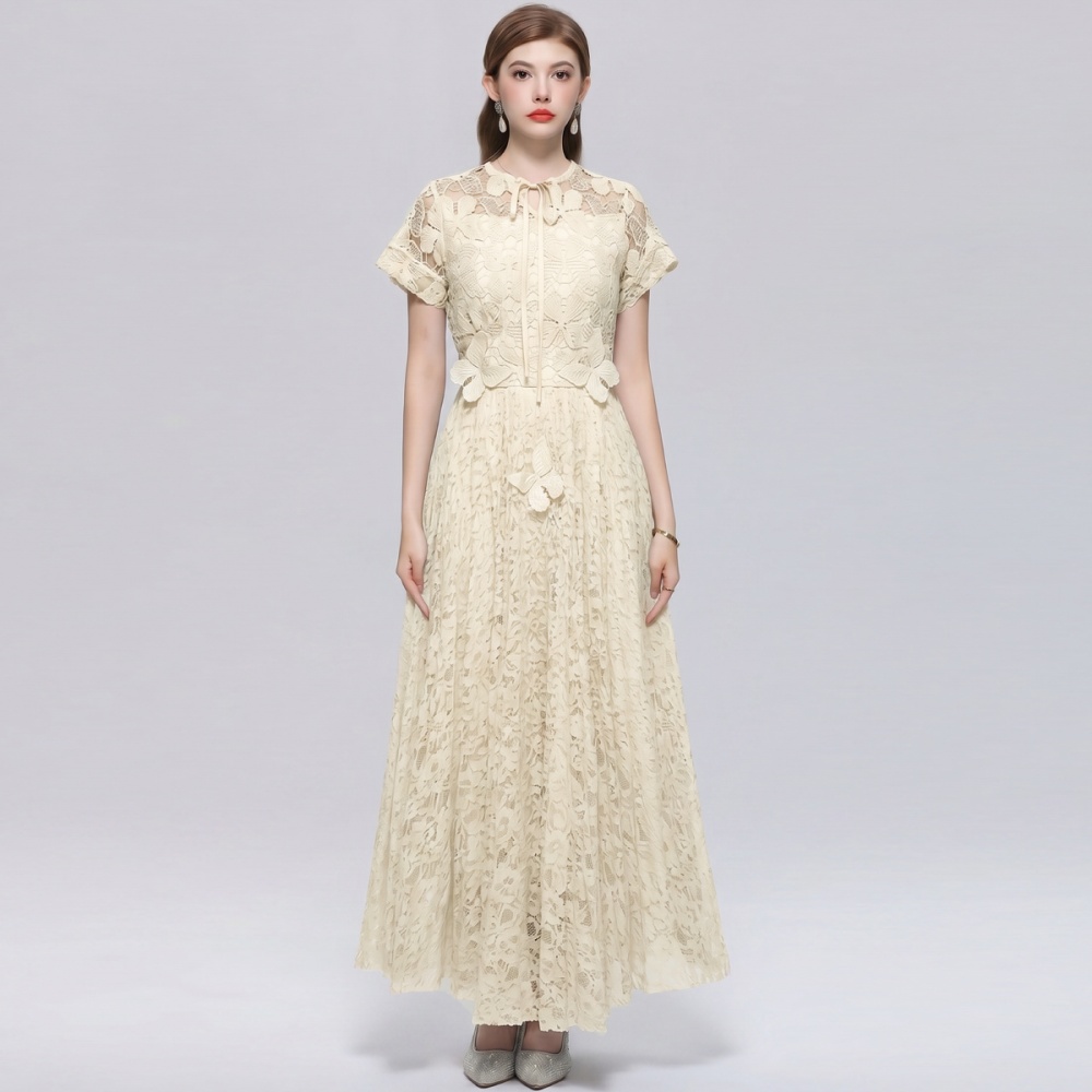 Light luxury hollow lace dress embroidery France style long dress