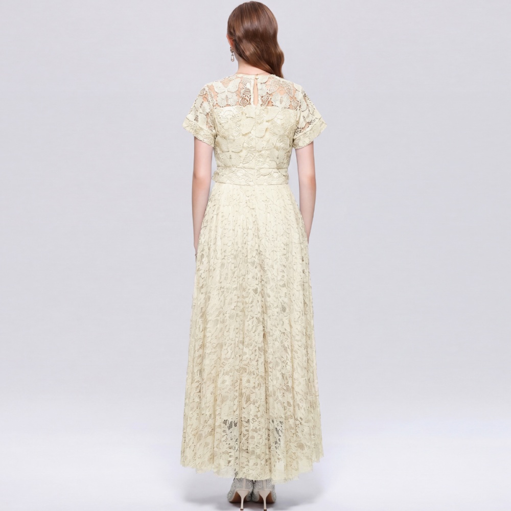 Light luxury hollow lace dress embroidery France style long dress