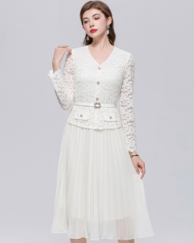 V-neck pinched waist with belt long sleeve dress