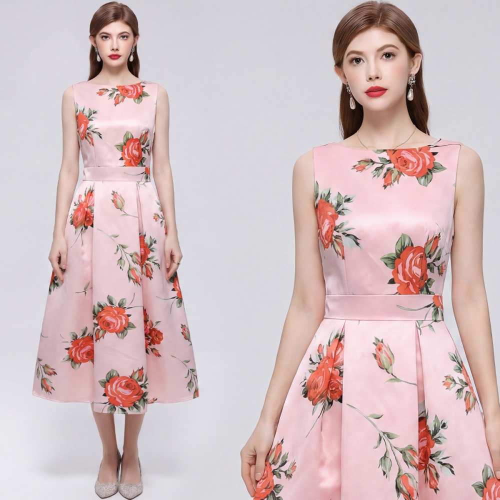 Sleeveless France style A-line clipping dress