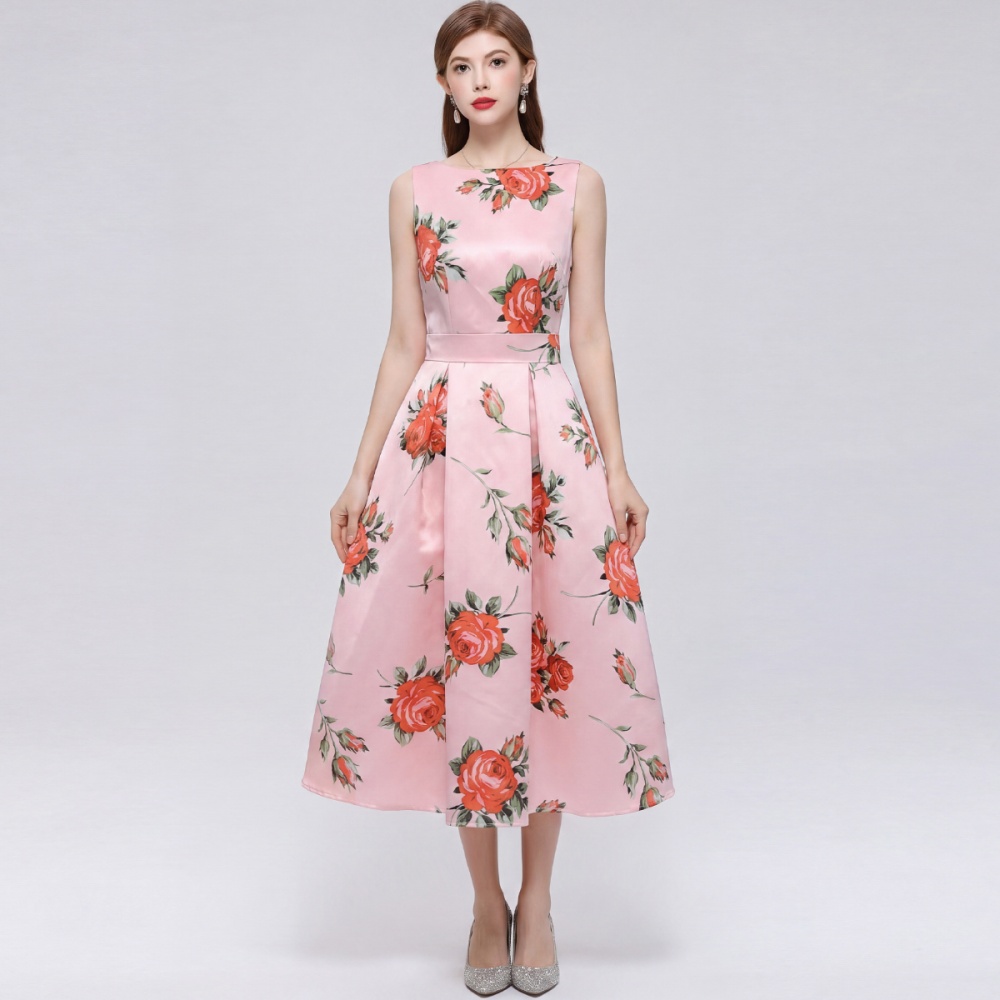 Sleeveless France style A-line clipping dress