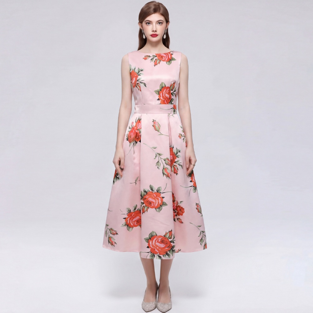 Sleeveless France style A-line clipping dress