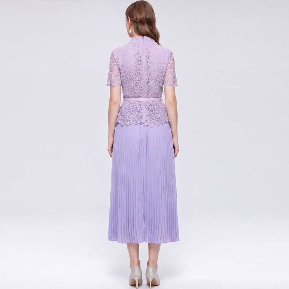 France style doll collar slim pleated with belt dress